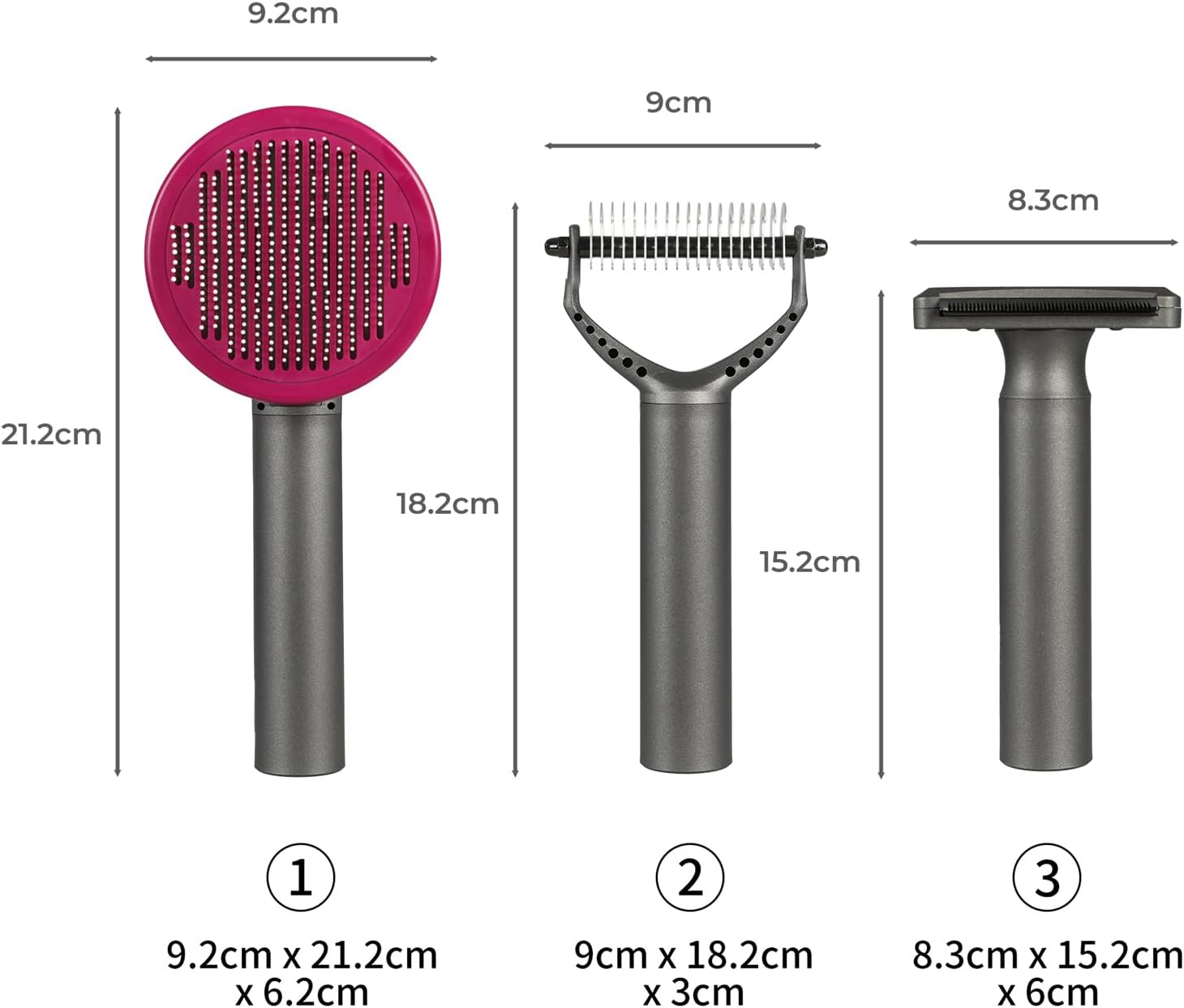Pawz 3PCS Pet Grooming Tools Kit Fur Cleaning, Grooming Brush One-Click Self Cleaning Deshedding Tool Dematting Comb for Dog Cat,Double-Sided Undercoat Rake, Hair Remover Sticker Set Detangling image number 2