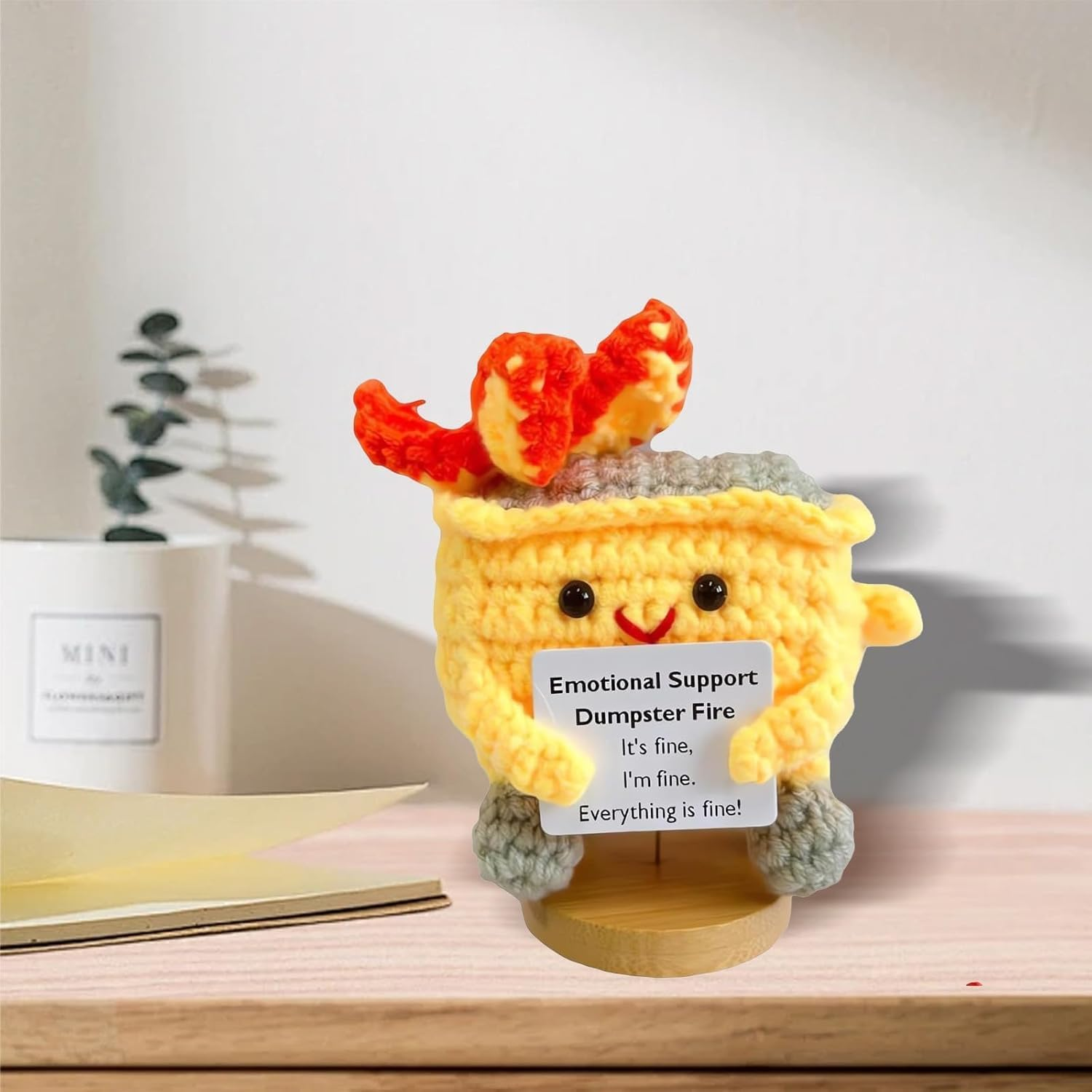 Emotional Support Dumpster- Handmade Crochet Dumpster Fire Doll, Christmas Dumpster Fire Knitting Toy Ornaments with Positive Card, Handmade Emotional Support Crochet Gift Desk Decor (Yellow) - 2 Pack Funny Positive Potato image number 6