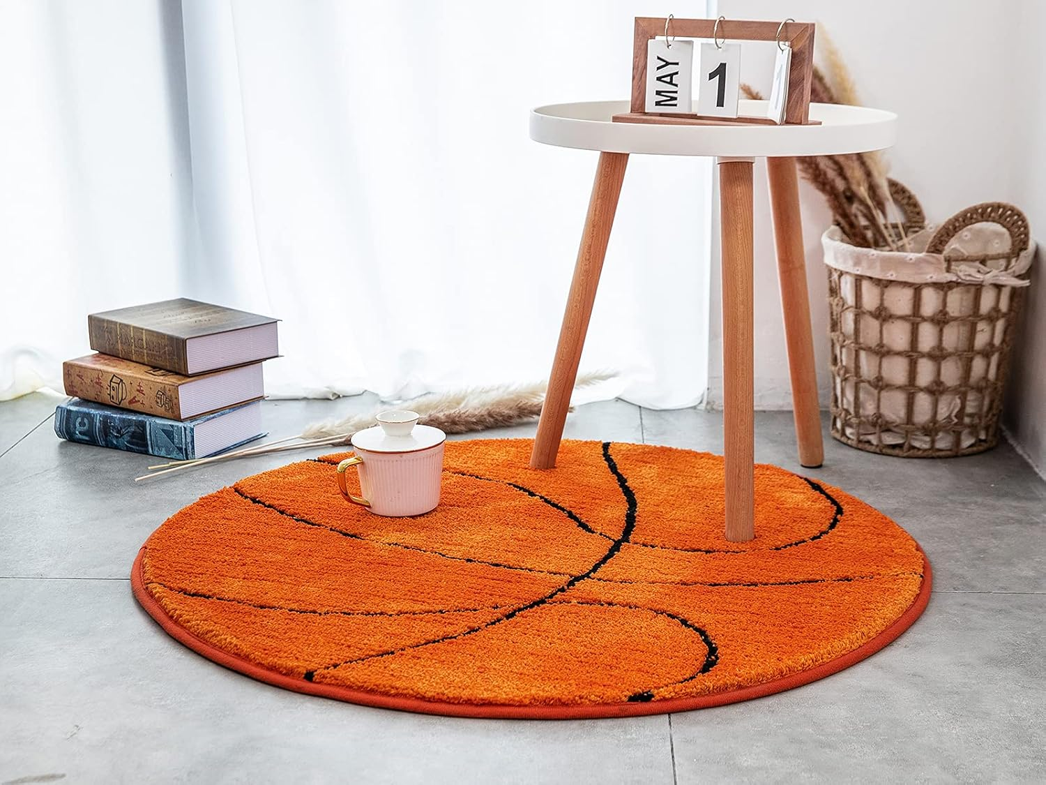 Kids Rug Basketball round Rug Carpet Floor Chair Mat for Kids Rooms Children'S Bedroom (Basketball, 80Cm) image number 4