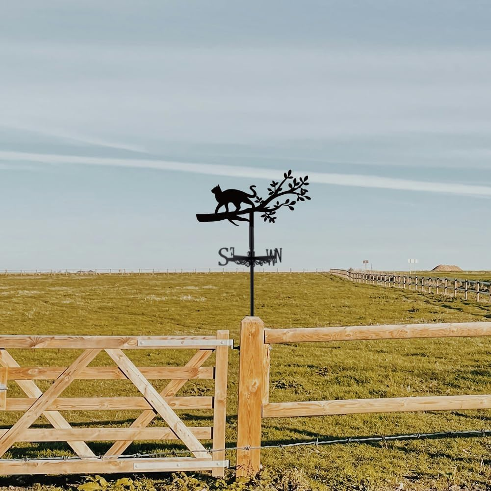 SUPERDANT Weather Vane with Cat Motif, Cat on Branches, Weathervane, Animal Weathervanes, Decorative Wind Direction Signs, Weather Vane for Farmhouse, Garden, Roof Decoration, Outdoor image number 3