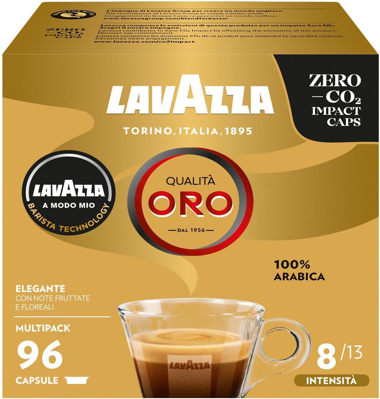 Lavazza, a Modo Mio Qualit&agrave; Oro, 96 Coffee Pods, Ideal for an Espresso with Floral and Fruity Notes, 100% Arabica, Intensity 8/13, Medium Roast, 6 Packs of 16 Coffee Pods image number 2
