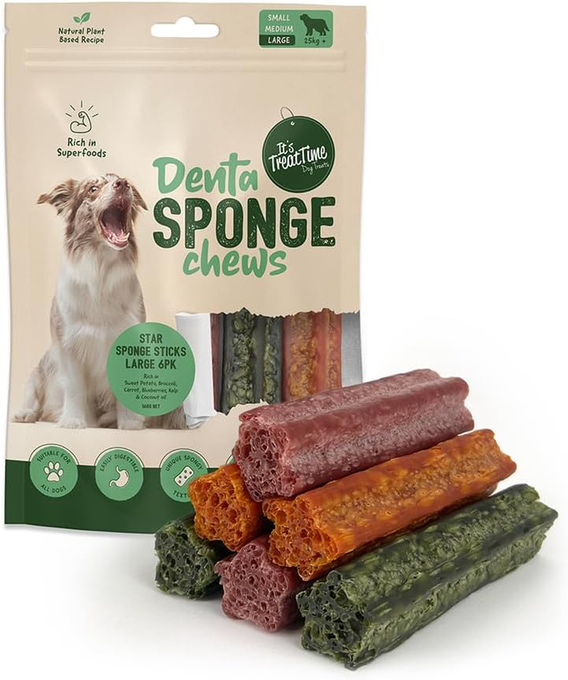 It'S Treat Time Denta Sponge Chews, Star Sticks, Natural Plant Based, Large 6 Pack &ndash; Dental Chews with Superfoods, Low Fat, Easily Digestible, Seaweed & Carrot &Purple Sweet Potato Flavour image number 3