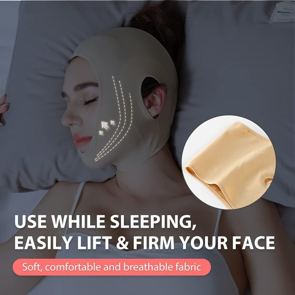 Reusable Chin Strap, Slimming Strap Face Lift Tape, Lifting Face Mask, Double Chin Reducer Face Neck Slimmer Tighten and Lift Facial Skin (Colour of Skin, One Size) image number 5