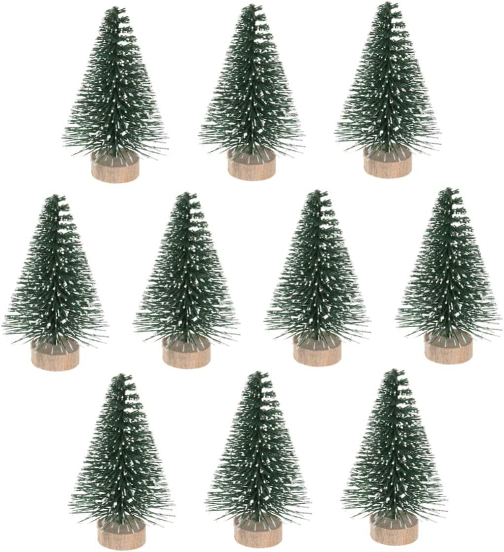 10Pcs Mini Christmas Tree Ornaments Covered in Snow Pine Twig Christmas Tree Decorations for Desktop Party and Home Xmas Decorations image number 3