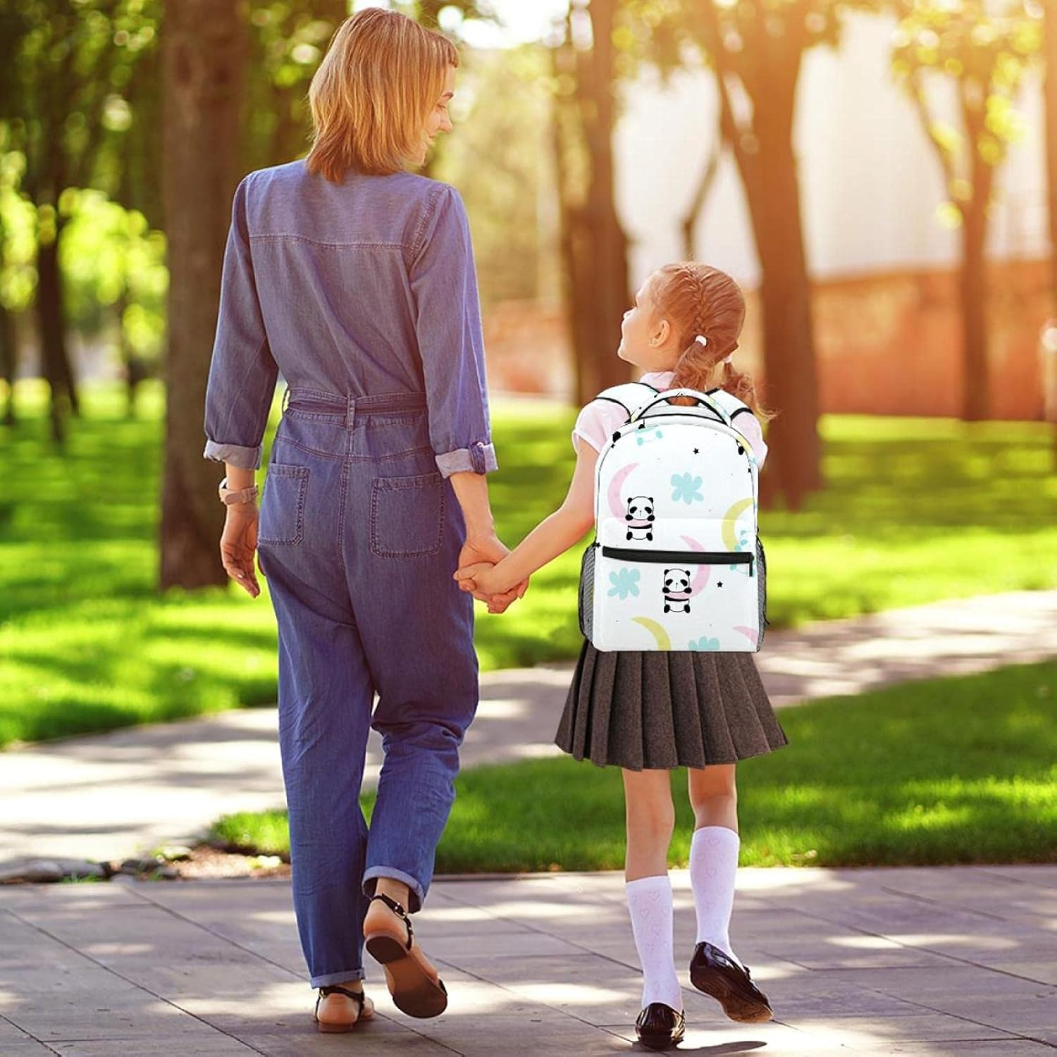 Cute Little Panda Sleep on the Moon Backpack Students Shoulder Bags Travel Bag College School Tote Backpacks image number 3