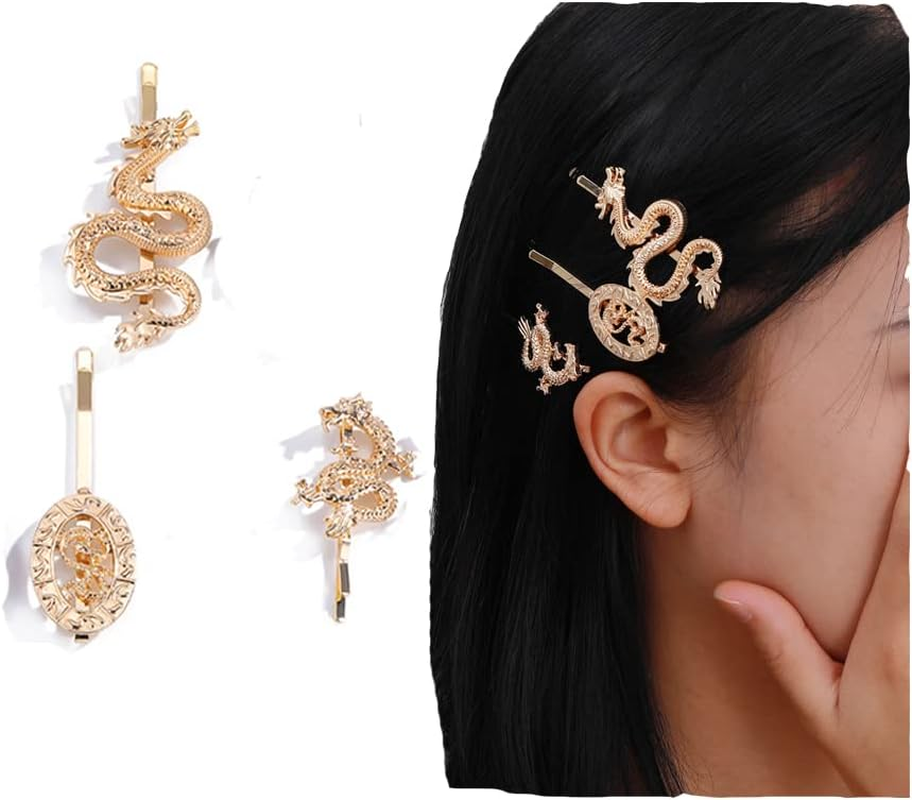 Dragon Gold Hair Barrettes for Girls and Women - Bobby Pins, Hair Accessories, Chinese Hair Clip, Hairpin image number 1