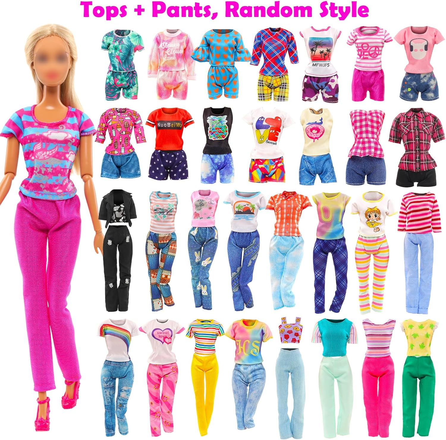 Barwa 57 Accessories Selected Randomly for 11.5 Inch 30 CM Dolls: 5 Fashion Dresses + 2 Clothes + 2 PCS Pants + 3 Wedding Dresses + 3 Swimsuits + 5 Mini Dresses + 37 Accessories image number 5