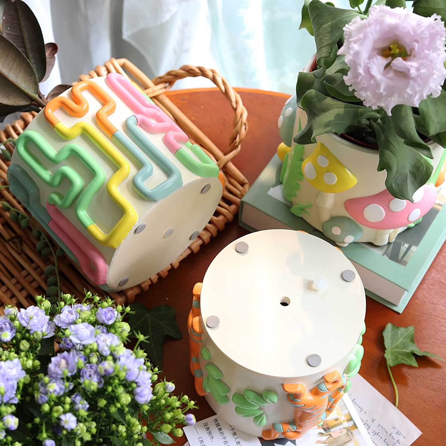 GUGUGO Colorful Flowers Planters Cute Unique Rainbow Planter with Drainage,Vintage Retro Eclectic Flower Plant Pots for Indoor Plants and Succulent,Boho Modern Home D&eacute;cor image number 6