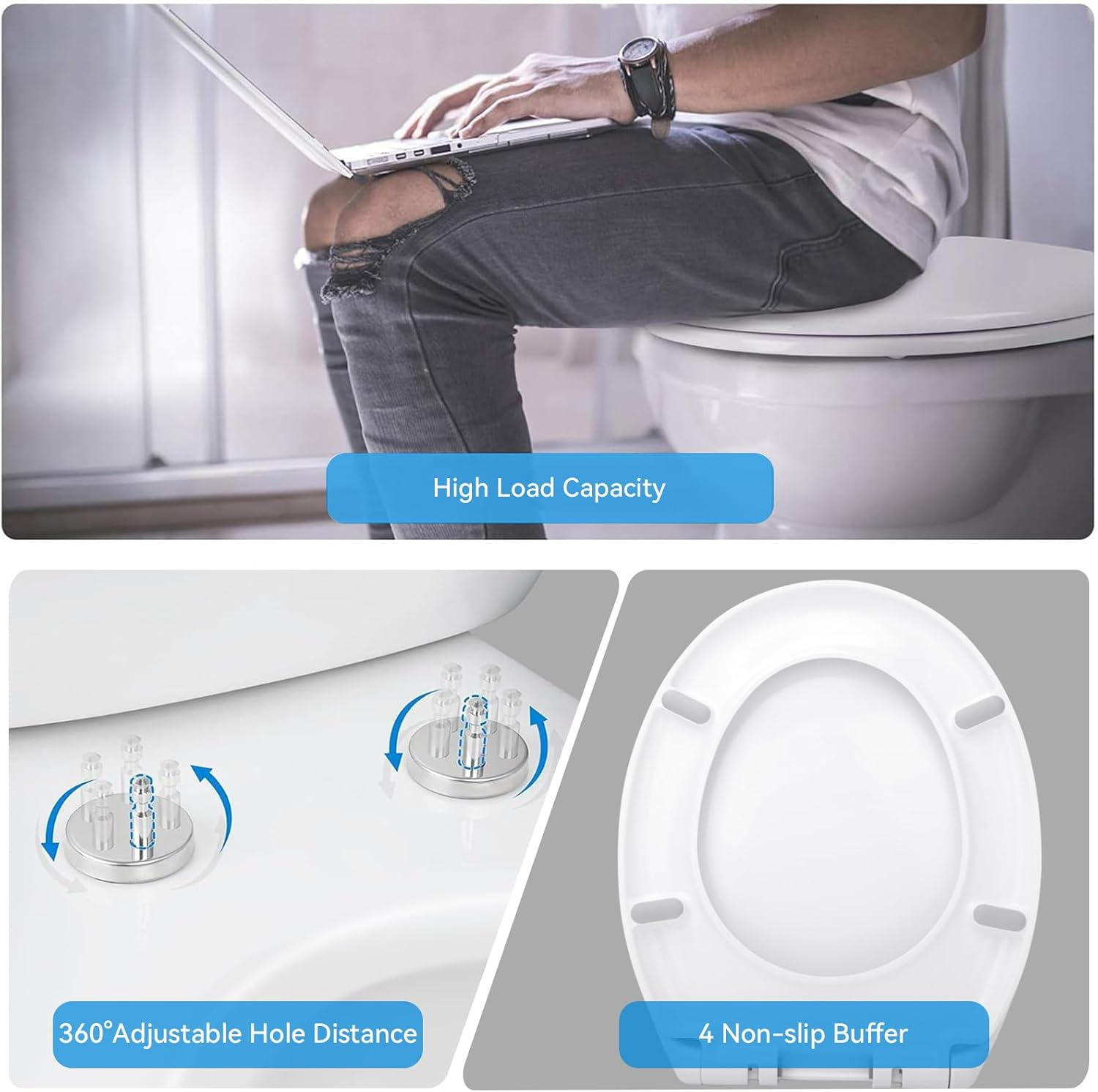 Kovizen Soft Close Toilet Seat, Oval Toilet Seat with Quick Release for Easy Clean, Simple Top Fixing, White Toilet Seats with Adjustable Hinges, O Shape