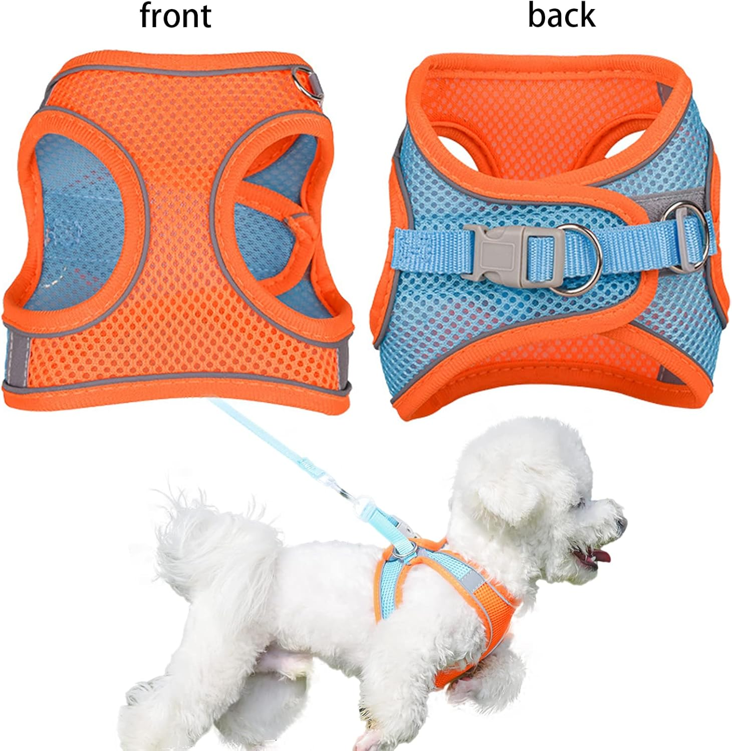 BDSHUNBF Dog Harness and Lead Set, Step-In Puppy Vest Harnesses, No Pull Harness Small Dogs Harness, Reflective Breathable Adjustable Dog Vest Harness for Small Dogs, Cats, Dog Accessories（S Orange） image number 3