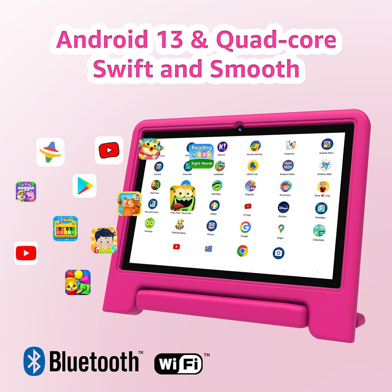 Apolosign Kids Tablet 10 Inch Tablet for Kids, Learning Tablet with Android 13, Wifi, BT5.0, Dual Camera, Pre-Installed Educational App, Parental Control, Shockproof Case for Boys Girls(Pink) image number 3