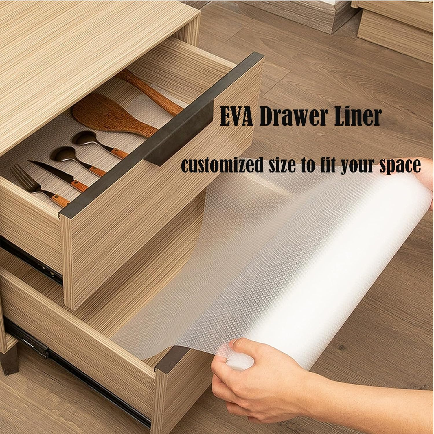 Shelf Liner，60Cm X 500Cm Non Slip Drawer Liner,Clear Non Adhesive Cupboard Kitchen Drawer Liners,Plastic EVA Protector Mat for Storage Drawers, Kitchen Shelf, Pantry Shelf,Cabinet image number 3