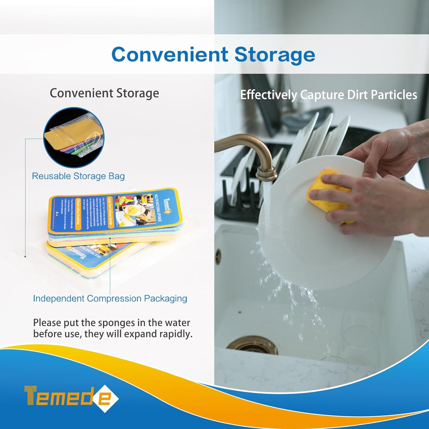 Temede Sponges for Dishes, Large Cellulose Kitchen Sponge, 3.5Cm Thick Heavy Duty Scrub Sponges for Cleaning, Non-Scratch Dish Scrubber Natural Sponge for Household Cleaning, Cookware, Bathroom, 5Pcs image number 4