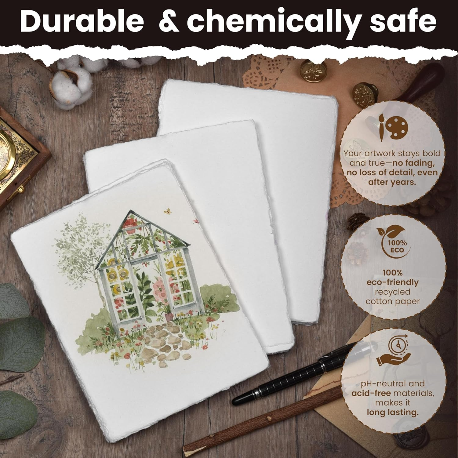 LEATHER VILLAGE Watercolor Paper Mixed Media 150 GSM Thick Deckle Edge Virgin Cotton (S, off White) image number 3