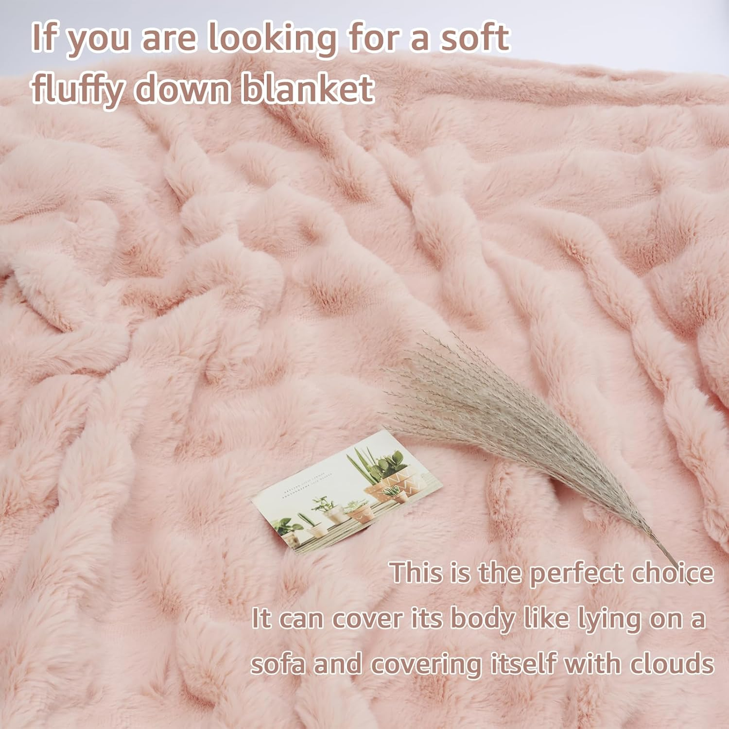 Luxury Plush Throw Blanket 51&times;63In, Super Comfort Oversized Warm Bubble Plush Throw Blanket, Soft Cozy Blanket, Warm Bed Throws for Couch Chair Bed Sofa -Light Pink image number 6