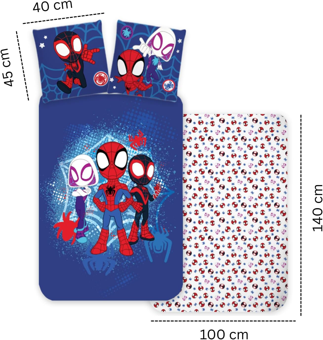 Marvel Spidey Cot Bed Duvet Cover 100 X 140 Cm + Pillowcase 40 X 45 Cm, 100% Cotton Baby Bedding Set, Perfect for Kids, Spidey Soft Reversible Bedding Set For image number 5