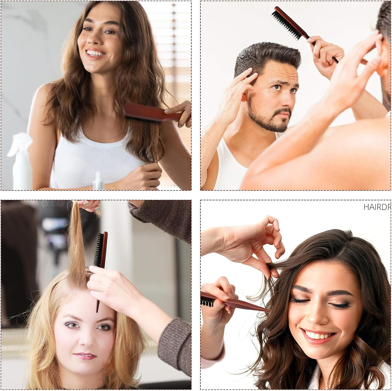 FOTOEVFC Boar Bristle Hair Brush Set, 5Pcs - Slick Back, Teasing, Quiff Roller, Anti-Static, Black image number 1