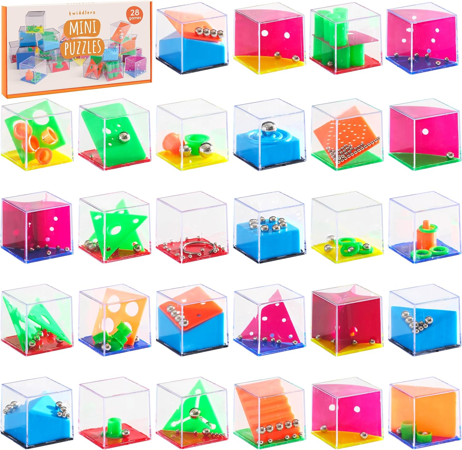 Mini Puzzle Box - Brain Teaser Set of 28 - Assorted Levels of Games - Perfect Party Bags Fillers, Pinata, Giveaways & Favours - Anxiety & Stress Relief Toys for Adults & Children image number 3