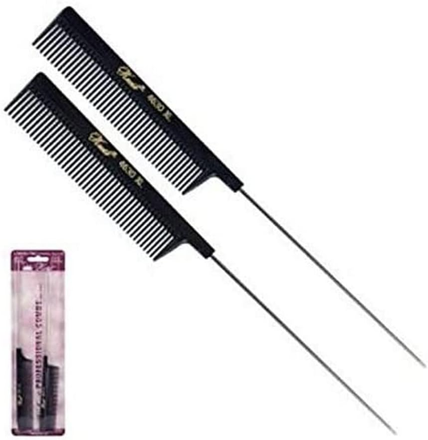 Krest Professional Extra Long Tail Hair Combs, Black (Pack of 2)