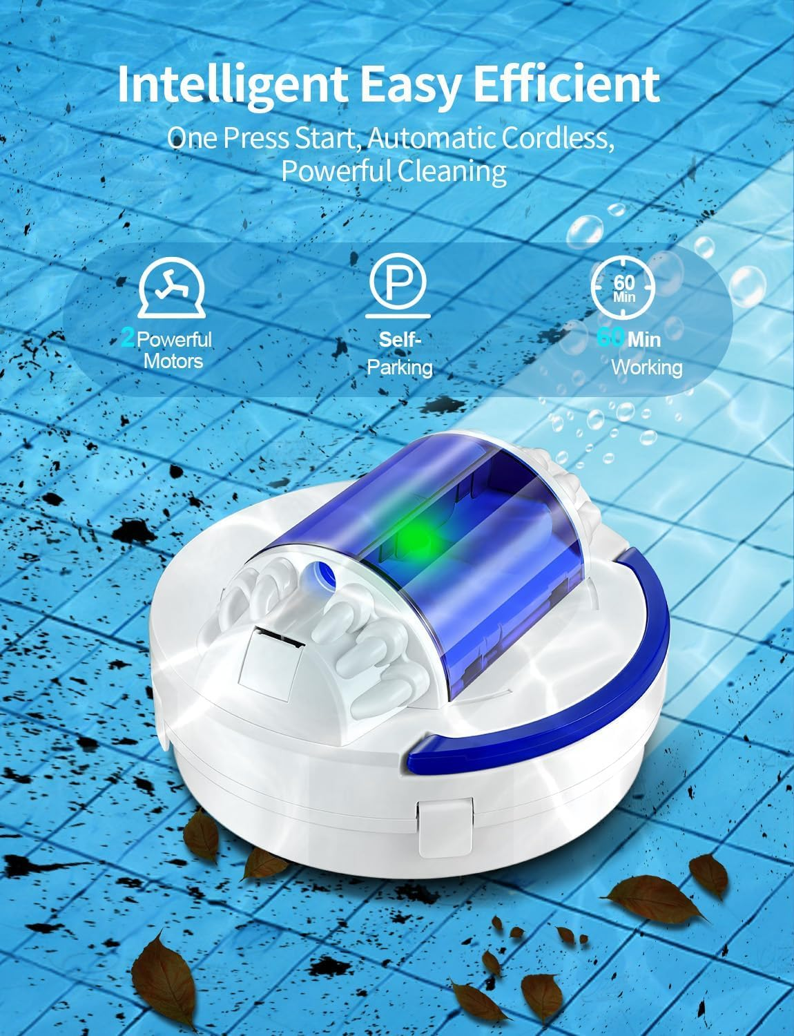 X1 Robotic Pool Vacuum for above Ground Pool, Automatic Cordless Pool Cleaner with 45W Dual-Motor, Ideal for Above-Ground Flat Pool, 2L Debris Capacity image number 3