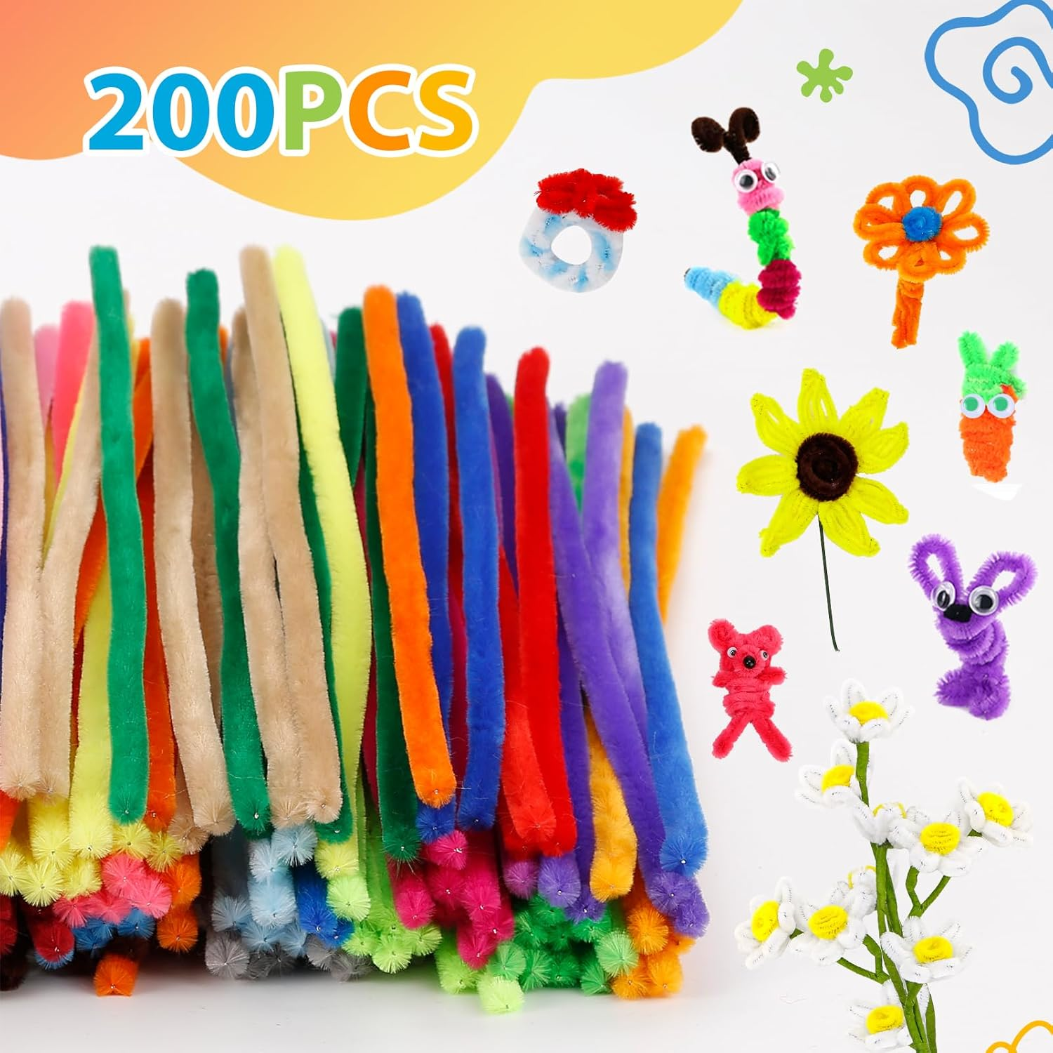 Caydo 200 Pieces Extra Thick Pipe Cleaners Craft Supplies 20 Colors Chenille Stems for Kids Craft Projects and Decoration (9 Mm X 30Cm) image number 3
