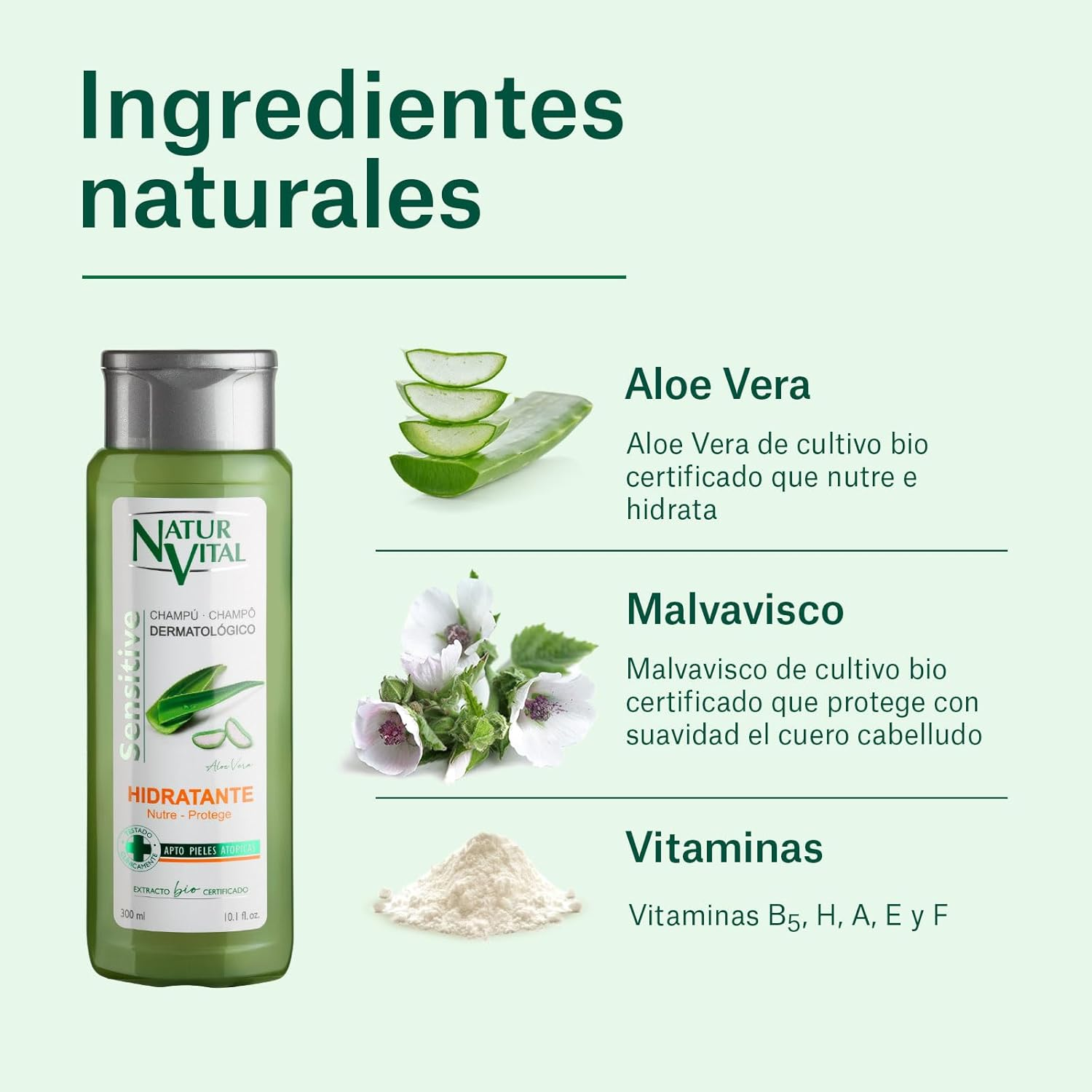 Hair Shampoo Aloe Vera - Moisturiser - 300 Ml/Natural & Organic image number 3