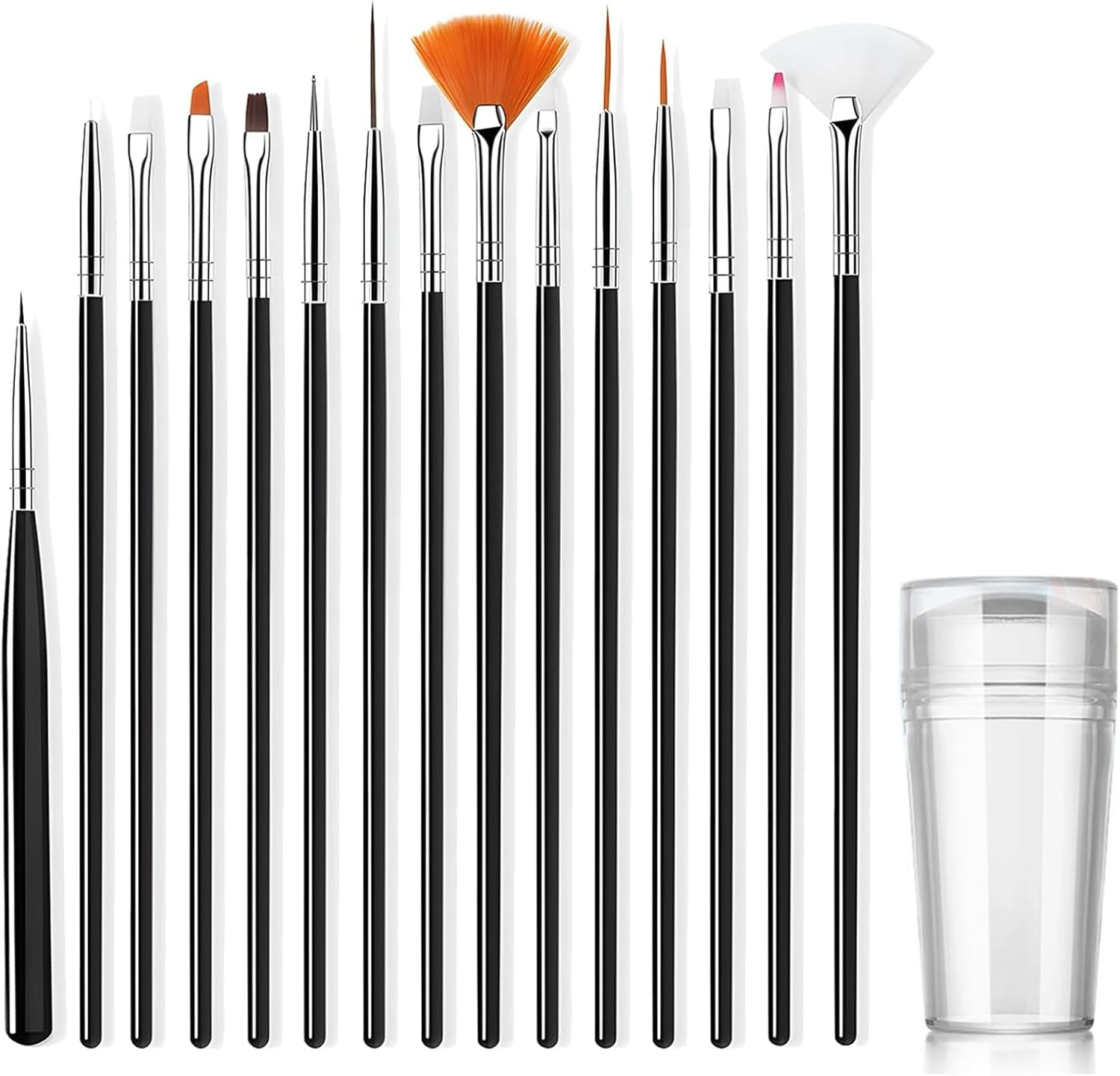 Nail Art Brush Set with 15 Precision Brushes and Blending Palette Black image number 3