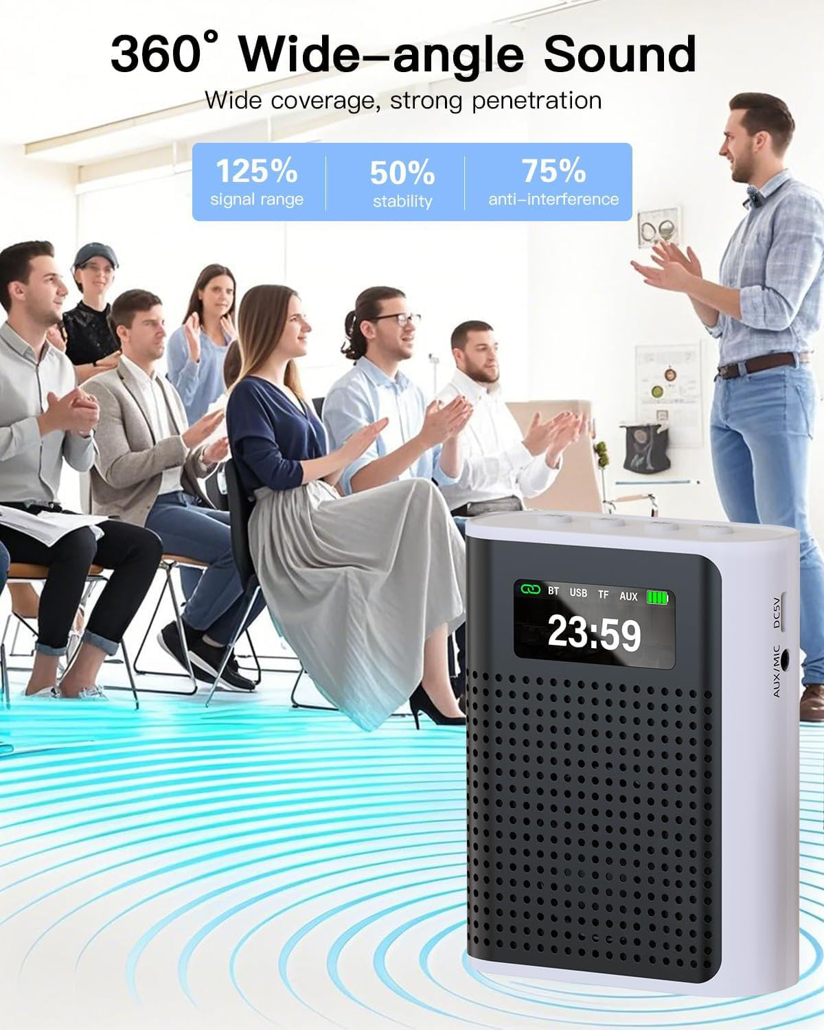 Voice Amplifier with Magnetic Wireless Lavalier Microphone, 2600Mah Long Battery, 70M Range, Hi-Fi Dual-Magnet Speaker, Bluetooth/Tf/Usb/Aux Portable PA System for Teaching & Outdoor Use image number 4