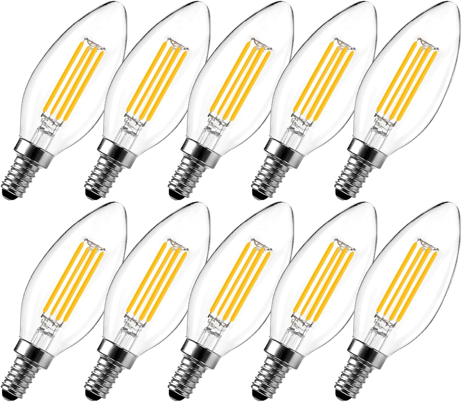 Langplus+ E14 LED Light Bulb, Dimmable Candle Bulbs, 6W, 60W Equivalent Small Edison Screw SES E14 Bulb, Warm White 2700K, C35 LED Filament Bulb for Chandeliers, Ceiling Fan, 10 Pack image number 2