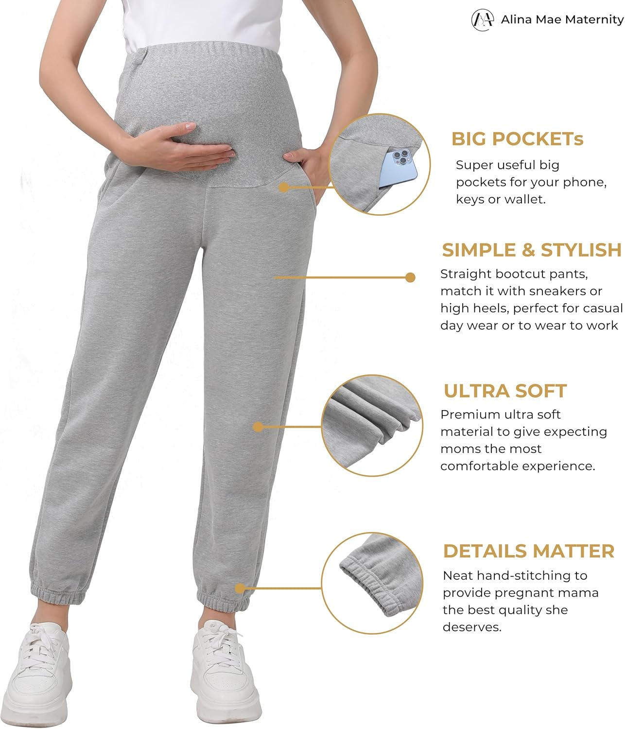 Women'S Maternity Joggers Pregnant Sweatpants Pants Casual Lounge over Belly Gym image number 5