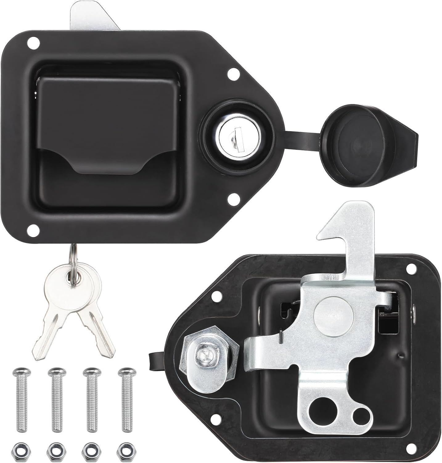Black Truck Box Latch Replacement Kit, Paddle Latch Tool Box Locks with Keys,Truck Box, Trailer Door, RV, Camper, Storage Box, 111.5 * 83.2Mm