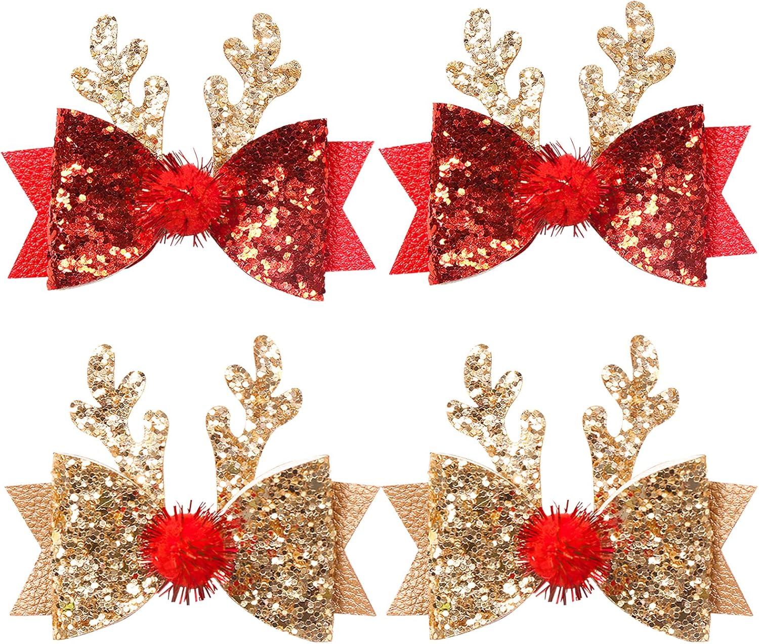 Pack of 4 Christmas Deer Hair Accessories Clips, Christmas Hair Accessories, Hair Clips, Christmas Decoration Hair Clip for Children, Girls, Women, Christmas Glitter Hair Clips, Bow Hair Pins image number 4