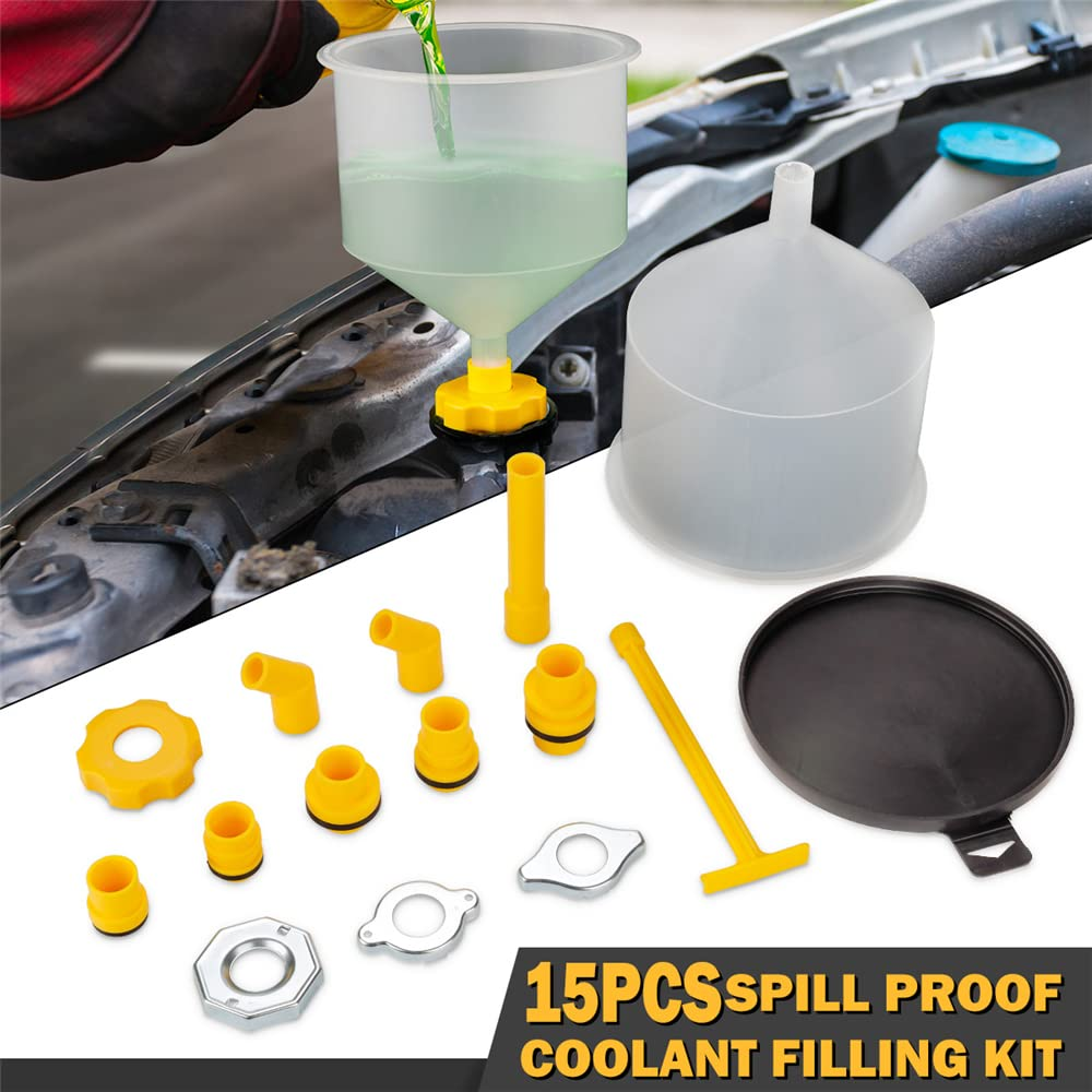 Eacam No-Spill Coolant Funnel Kit - 15Pcs Radiator Funnel Bleeder with Adapters, Automotive Antifreeze Bleeder for Universal Vehicles image number 1