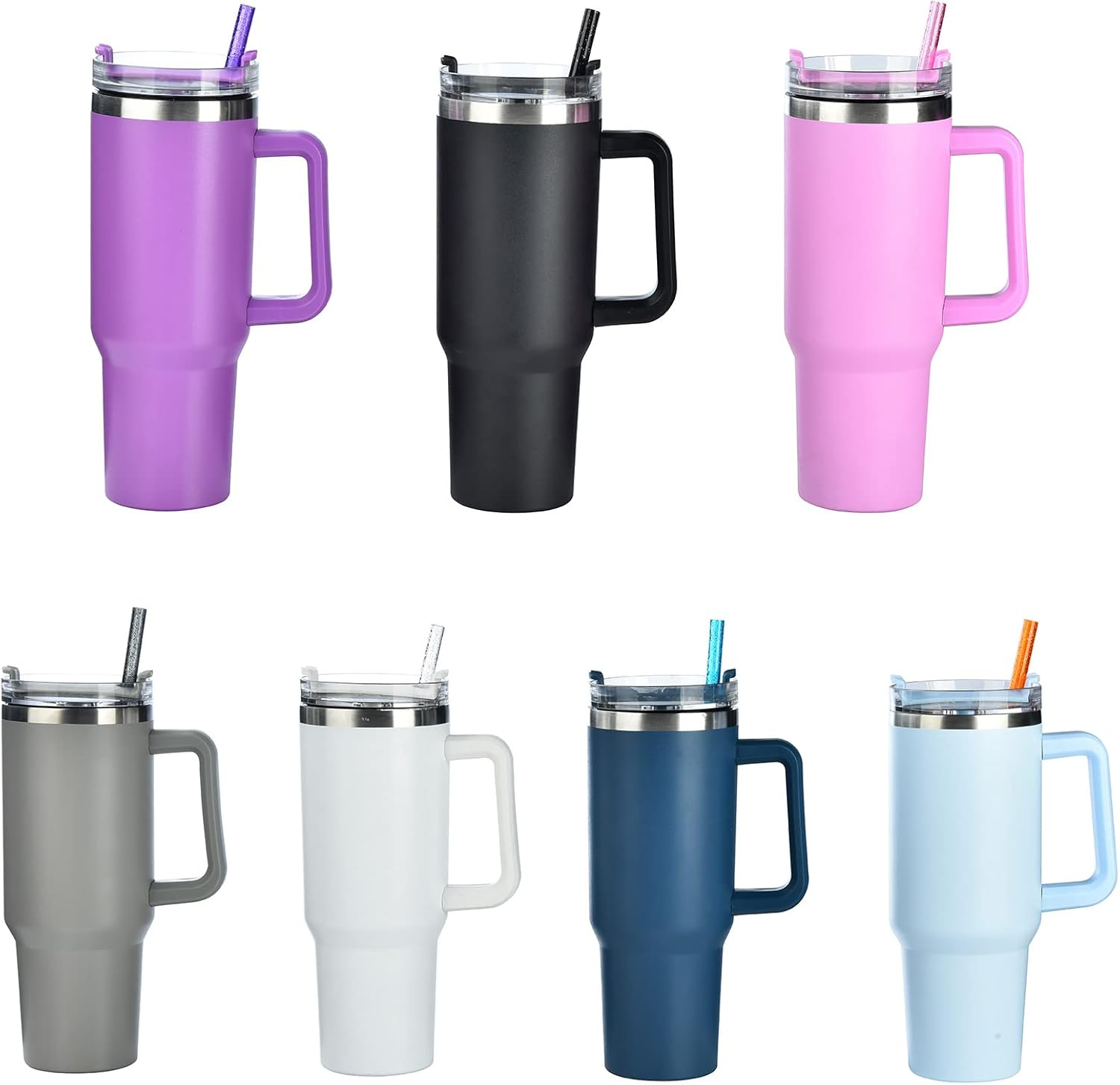 ALINK 10 Pack Glitter Straws for Stanley 40 Oz 30 Oz Tumbler, 12 in Long Reusable Plastic Colorful Straws for Stanley Cup Accessories, Half Gallon Jug, plus 2 Cleaning Brush - Color image number 6