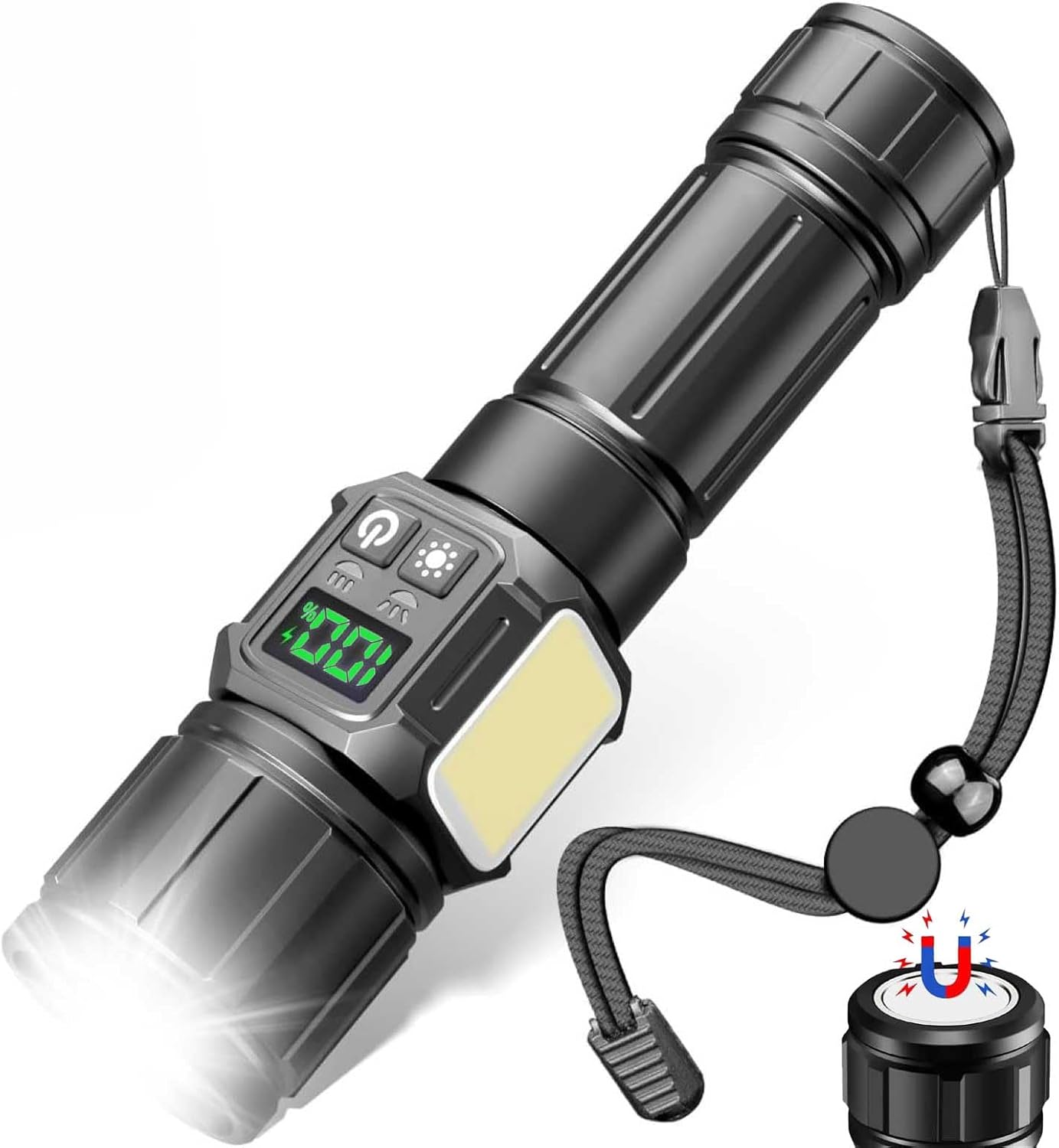 Bokmaton LED Rechargeable Flashlight with 5000Mah Battery, Super Bright Zoomable Torch for Camping Accessories, Waterproof, AAA Batteries Converter Included image number 1