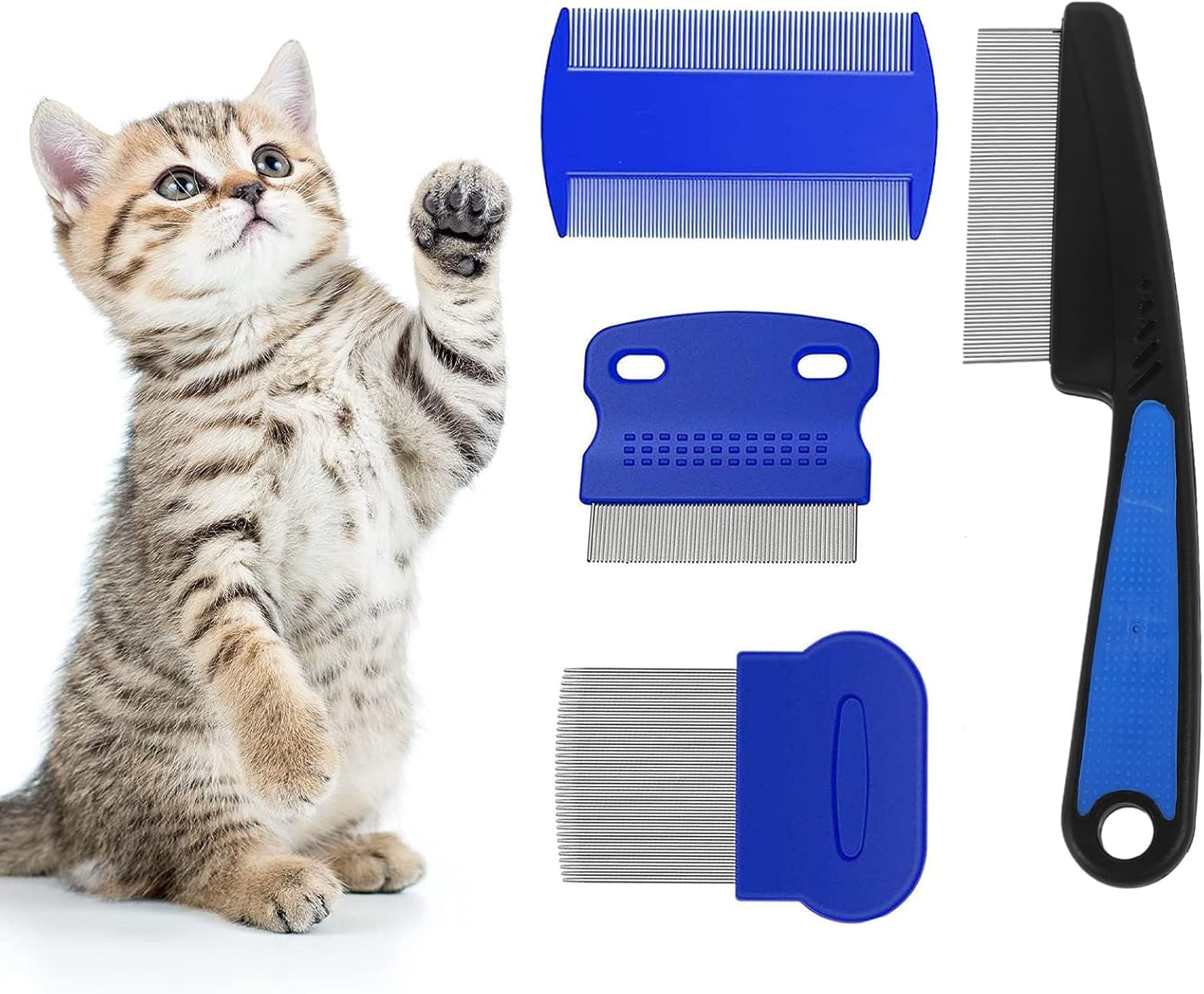 Flea Comb for Cat Dog, 4 PCS Flea Removal Lice Combs Fine Tooth Comb Grooming Set Remove Float Hair Tear Marks Tick Removal Tool