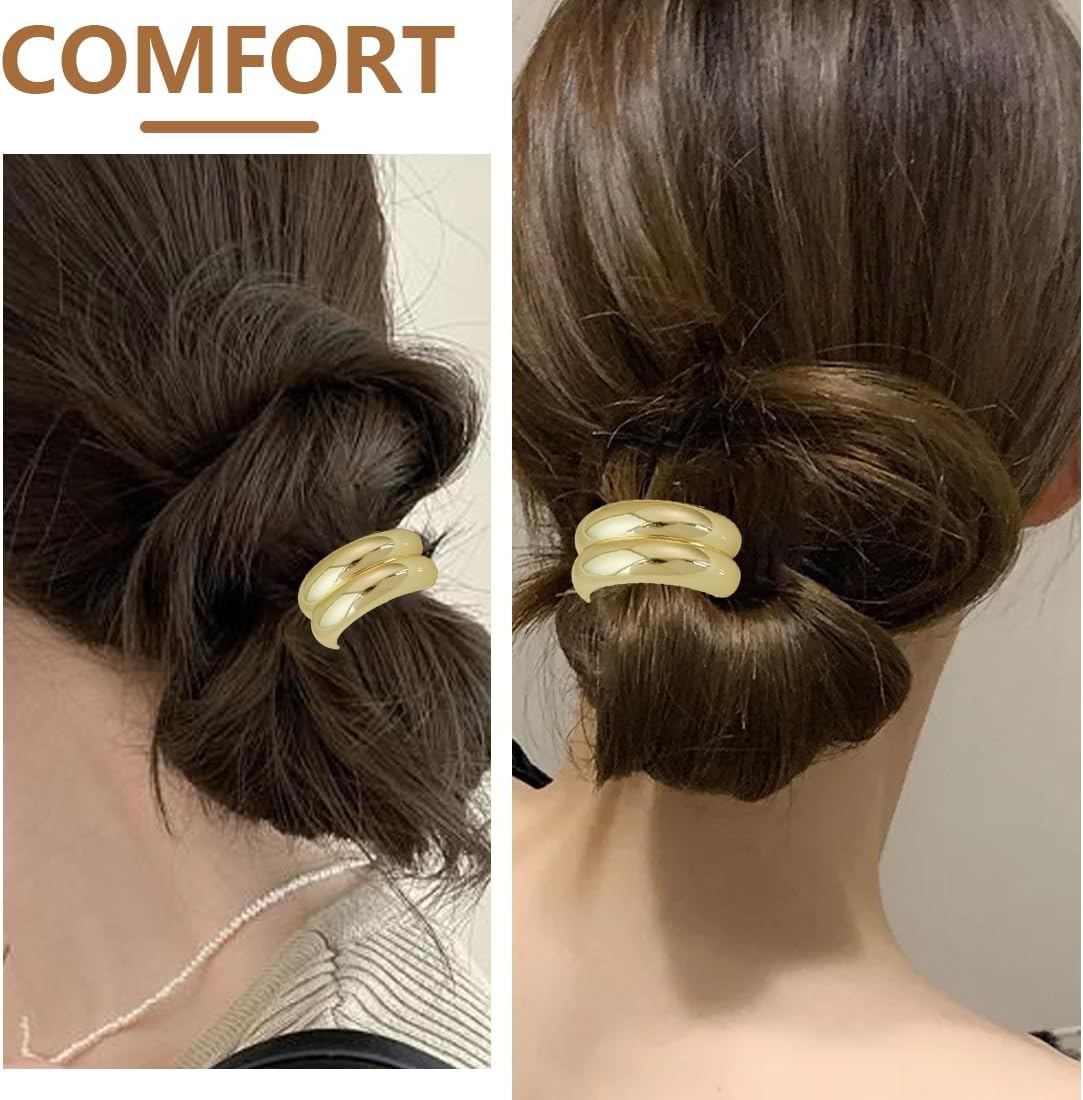 SGERUFZ 4 Pieces Metal Hair Cuffs, Hair Tie Bracelet, Ponytail Holder, Women'S Hair Accessory, Elastic Hair Tie, Hairband for Women and Girls, Thick Thin Curly (Gold, Black) image number 3