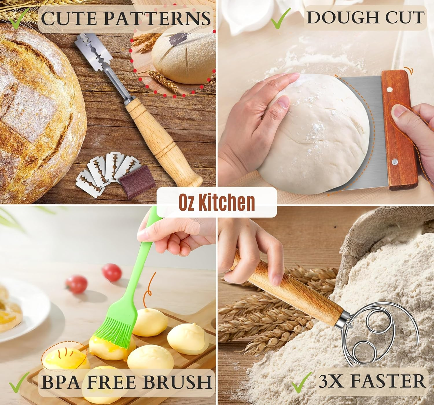 Rattan Sourdough Starter Jar Kit &ndash; Glass Sourdough Jar with Lid, Banneton Bread Proofing Baskets, Whisk, Lame, Scraper & More &ndash; All-In-One Gift Set for Artisan Bread Makers image number 3