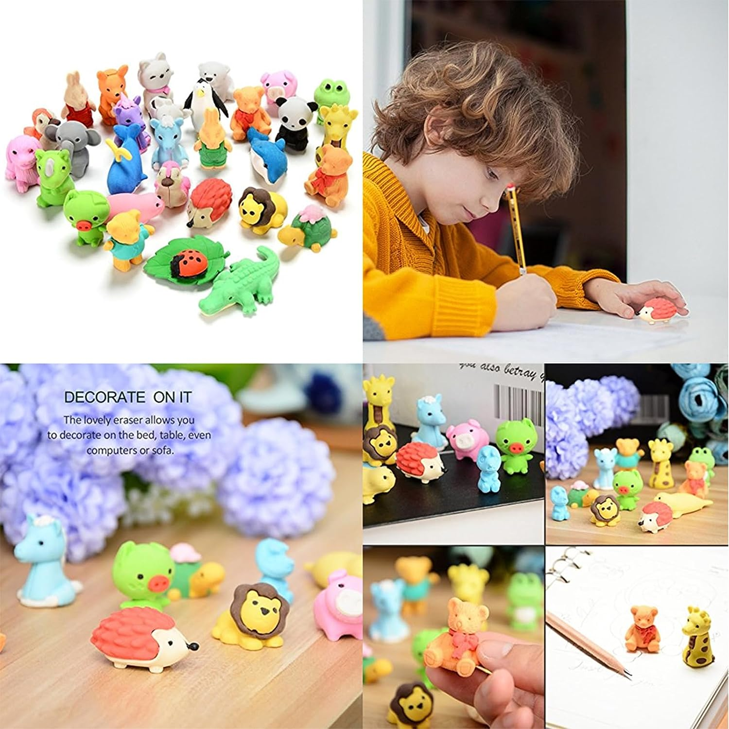 60Pcs Animal Erasers Desk Pets for Kids Animal Pencil Erasers Bulk Puzzle Eraser Toys Gifts for Classroom Prizes,Game Reward,Treasure Box,Easter Egg Fillers,Goodie Bag Stuffers,Party Favors image number 4
