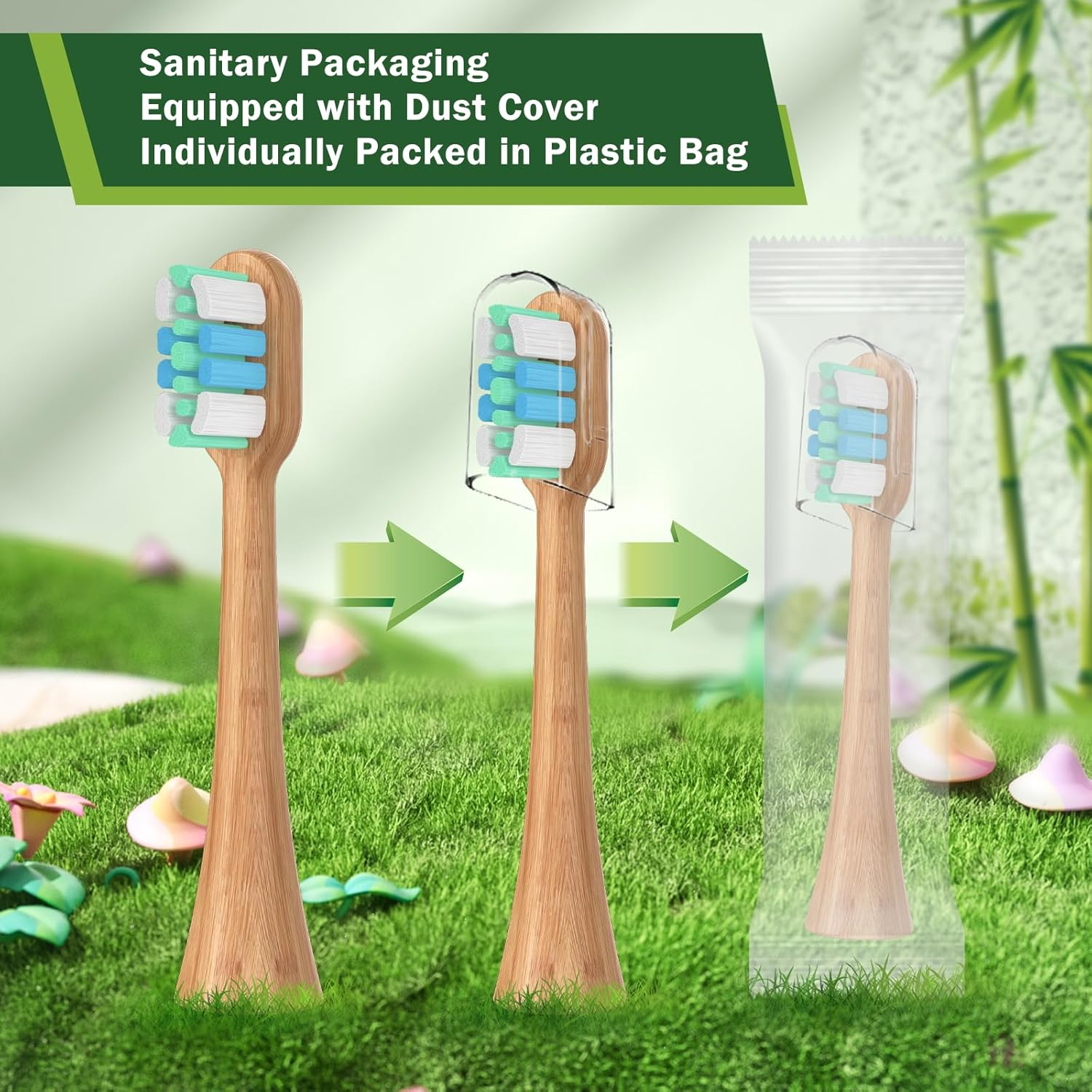 10 Pack Bamboo Replacement Electric Toothbrush Heads Compatible with Philips Sonicare Snap-On Electric Toothbrush, Eco-Friendly Toothbrush Refills Fit for Sonicare Handle (Bamboo, M) image number 2