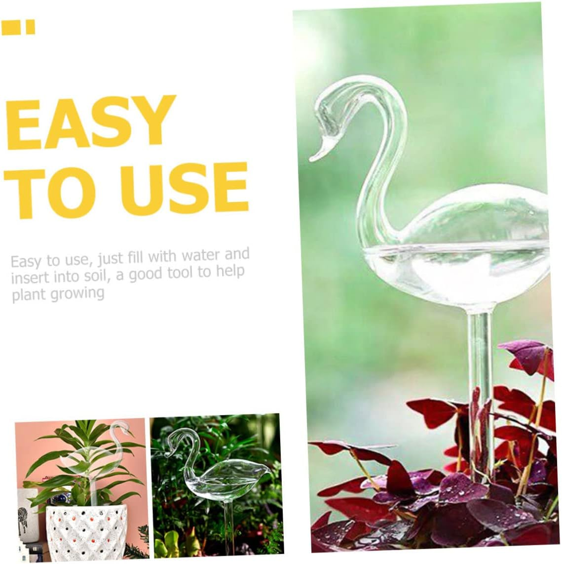 FUNOMOCYA 3Pcs Swan Flower Waterer Self Watering Bulbs Glass Plant Watering Devices for Outdoor Gardening Use image number 1