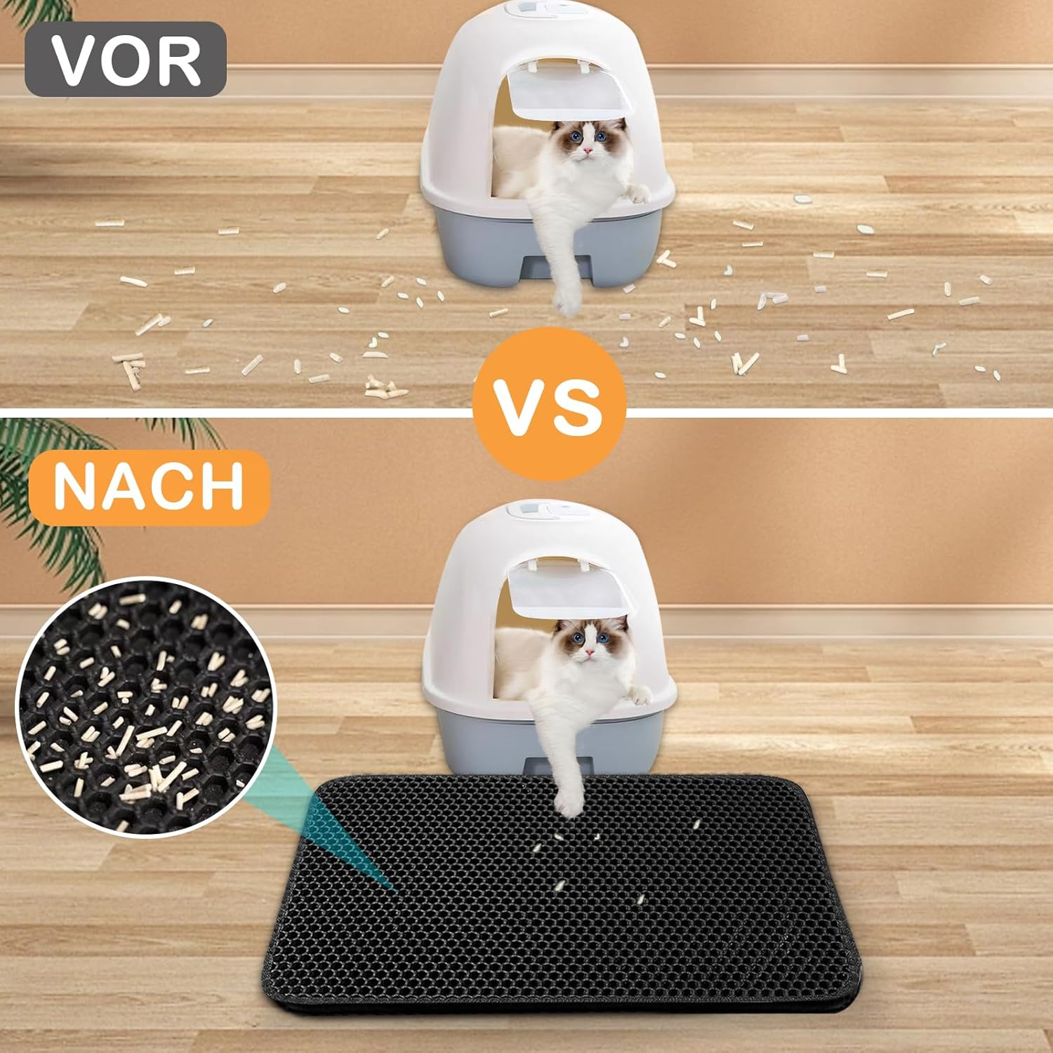 Phantasy Cat Litter Tray Mat, 30 X 45 Cm, Black Cat Litter Mat, Honeycomb Design Mat, Waterproof Double Layer Design, Honeycomb Mat, Cat Litter Tray Mat image number 4