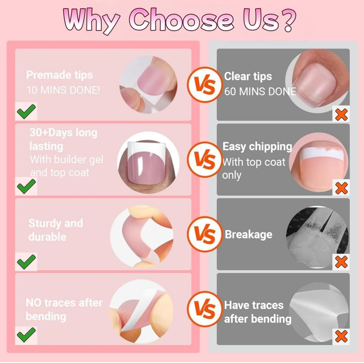 Hpessoterr 4Pcs Solid Solid Color Gradient Full Wrap Nail Polish Stickers,Diy Gel Nails Semi-Cured UV Nail Strips(64Pcs,Pink/Blue-Gray/Light Pink/White) image number 3