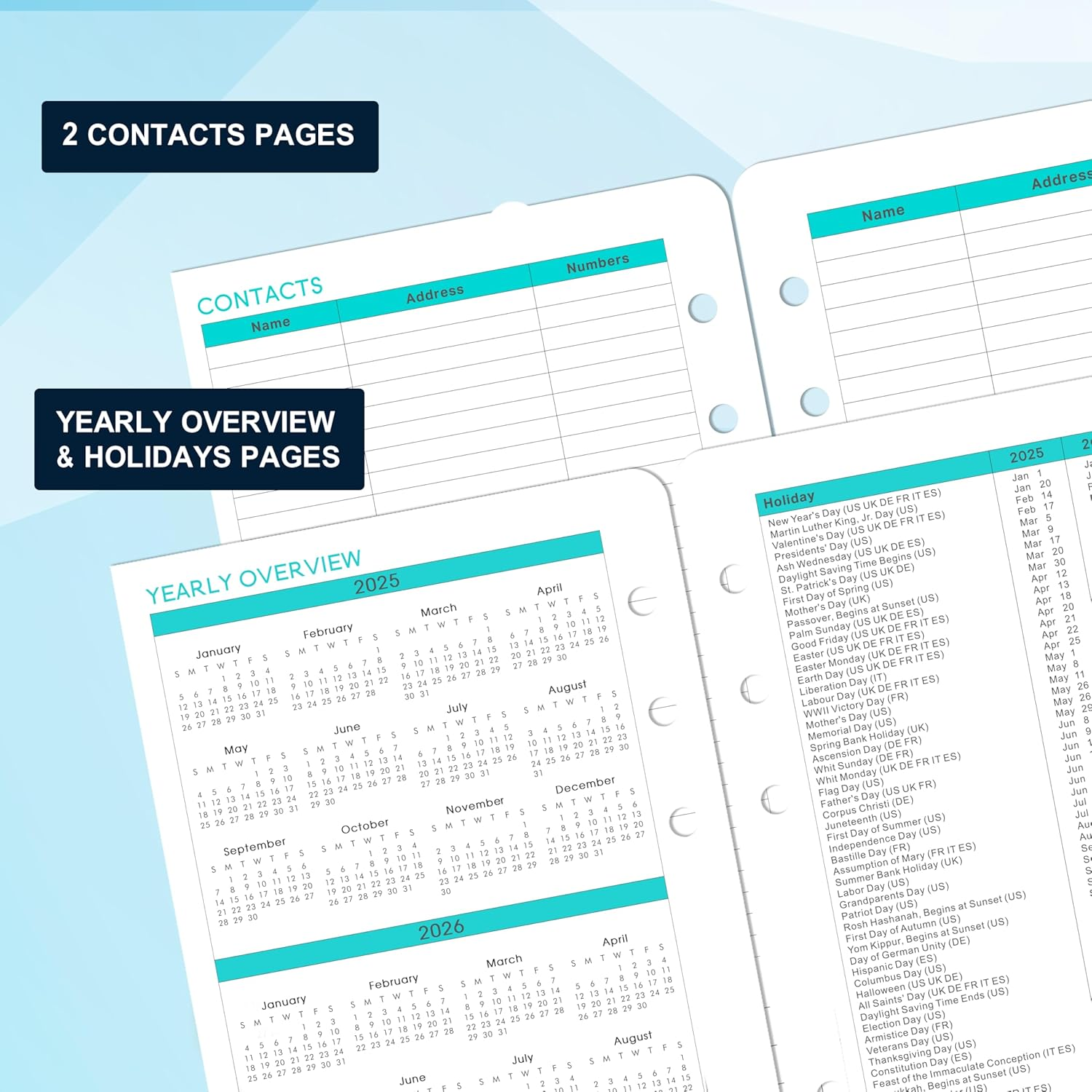 2025-2026 Monthly Planner Refills - 7-Hole Planner Inserts from JULY 2025 to JUNE 2026, 5.5'' X 8.5'', A5 Planner Refills, 2025-2026 Weekly and Monthly Calendar with 7-Hole Punched image number 3