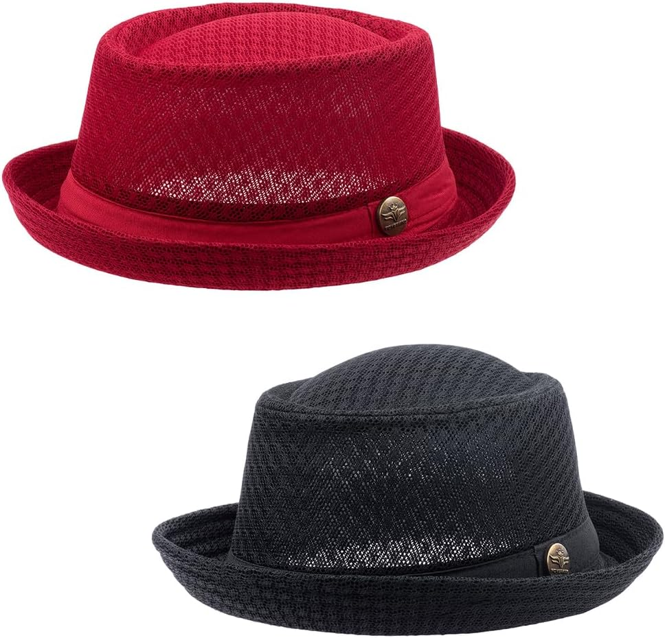 2/6 Pcs Women Ladies Mesh Pork Pie Straw Hat Summer 1920S Costume Party Cap Fedora Dad Bowler Flat Top Men image number 5