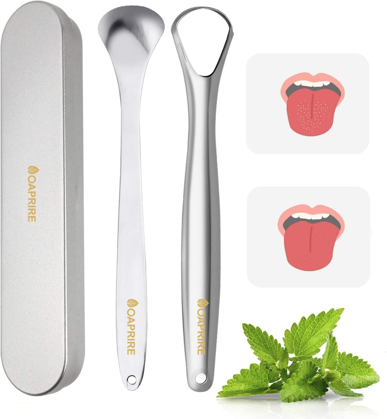 OAPRIRE Tongue Scraper 2 Pack with Travel Handy Case, Stainless Steel Tongue Scraper Cleaner for Healthy Oral Care and Adults, Easy to Use, Help Fight Bad Breath Improve Image(Silver) image number 2