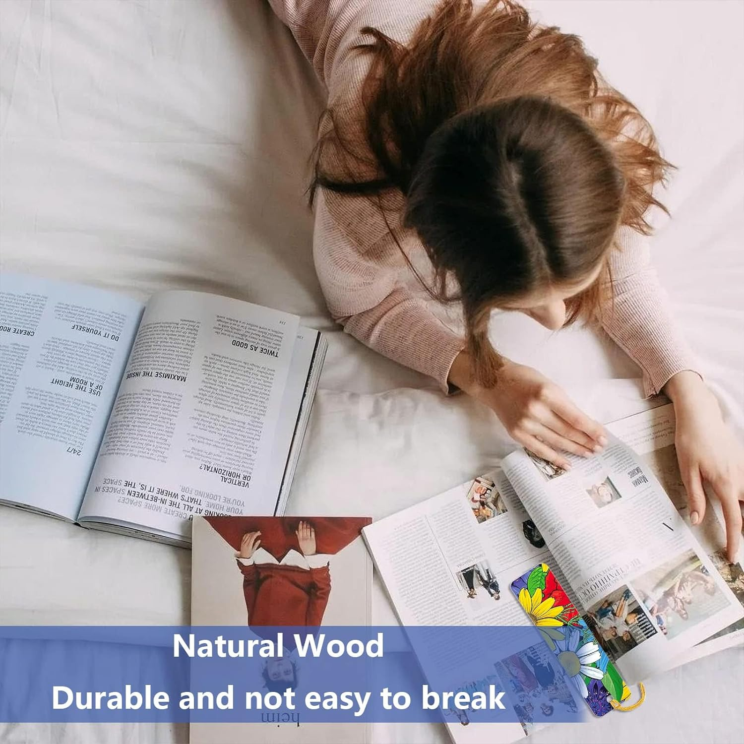 Wooden Bookmarks, 25 Pcs Blank with Holes and 25 Colorful Tassels - Gift Tags for Men, Women, Kids, Book Lovers, Engraving, Crafts image number 5