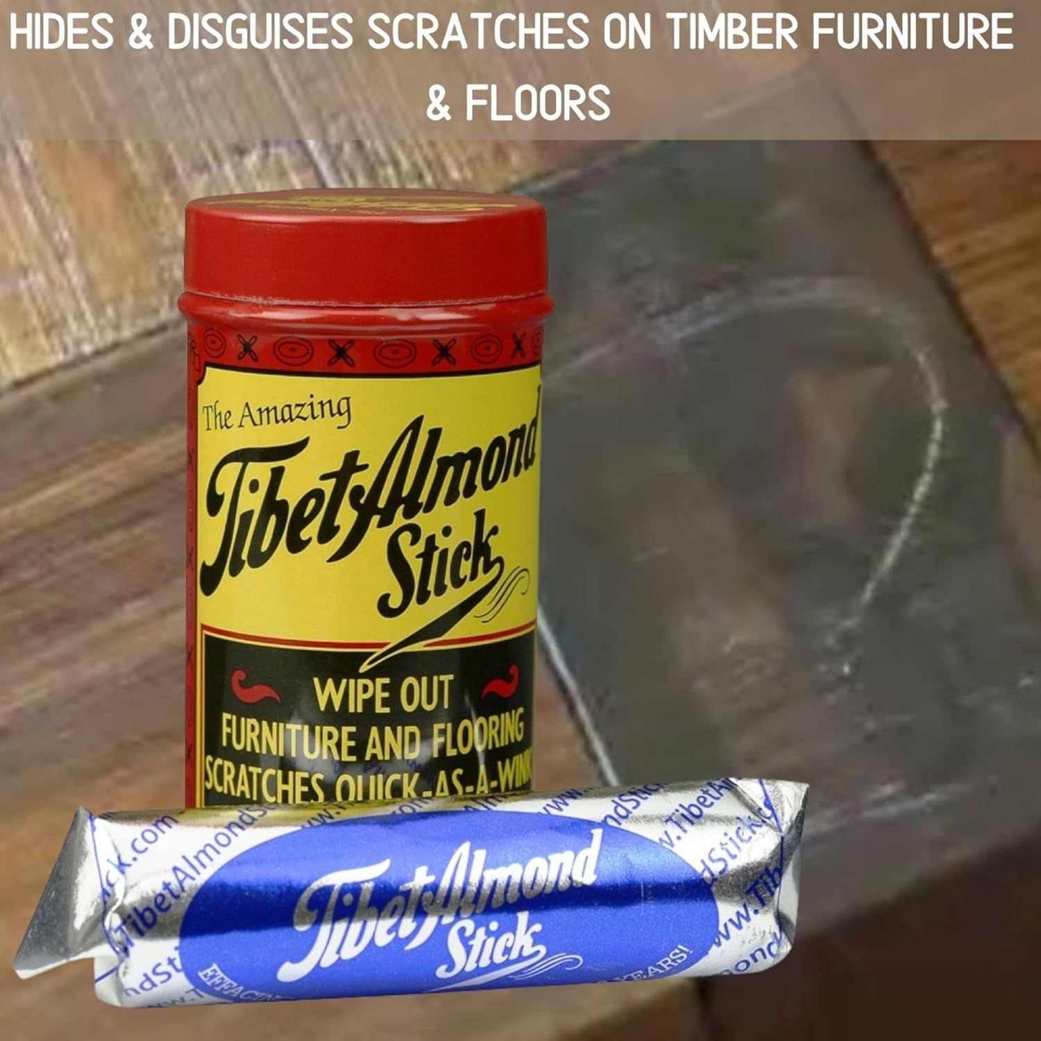Tibet Almond Stick Single with Polishing Cloth &ndash; Your Go-To Scratch Remover for Wood Flooring & Furniture