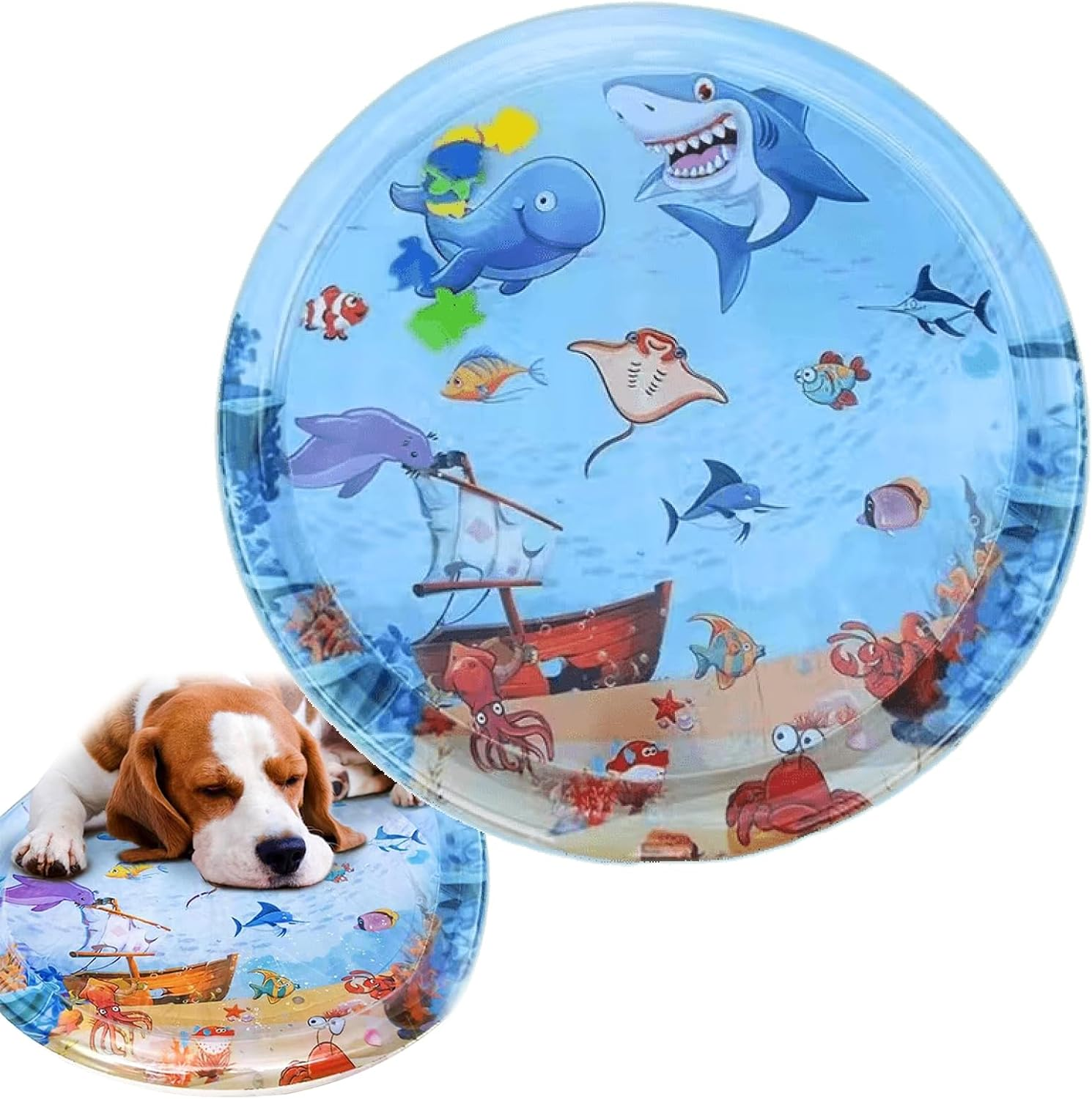 100 Cm Sensory Water Play Mat, Water Sensor Pad for Pets, Sea World Sensory Water Mat for Cats, Dogs, Large Inflatable Water Mat, Summer Interactive Water Toy for Pets image number 2