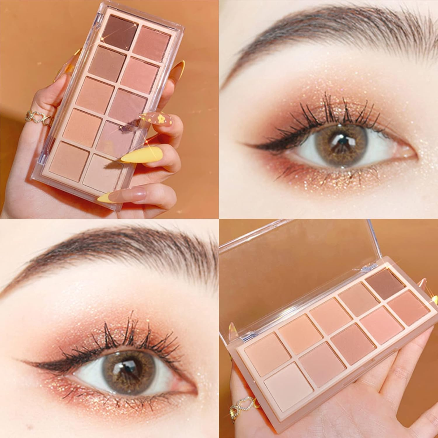 Erinde 10 Colors Eyeshadow Palette - Matte Shimmer Glitter Ultra-Blendable, High Pigmented, Natural-Looking Korean Eye Makeup, Pink Eyeshadow Palette with Brush, Milk Tea - Cement image number 2